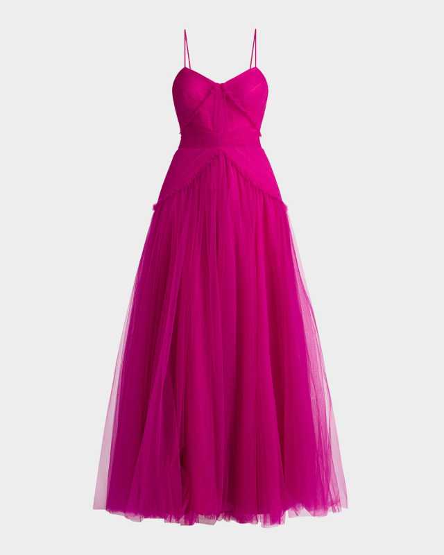 Sleeveless Pleated Tulle Gown
